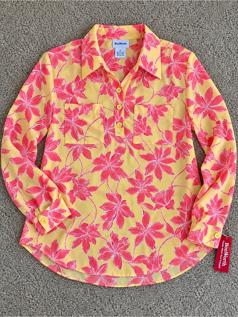 BonWorth Yellow & Coral Floral Blouse – Petite Small